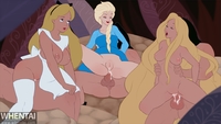 Alice_Liddell Alice_in_Wonderland Crossover Disney_(series) Elsa_the_Snow_Queen Frozen_(film) Inusen_(artist) Rapunzel Tangled tag_me // 1920x1080 // 606.1KB // jpg