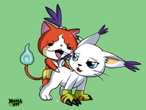 Digimon Gatomon Youkai_Watch jibanyan xierra099 // 1000x752 // 206.4KB // png