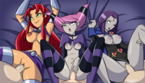 DC_Comics DankoDeadZone Jinx_(Teen_Titans) Raven Starfire Teen_Titans // 1500x861 // 1.1MB // png