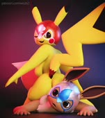 3D Animated Blender Eevee_(Pokémon) Pikachu_(Pokémon) Pikachu_Libre wo262 // 960x1080 // 4.0MB // webm