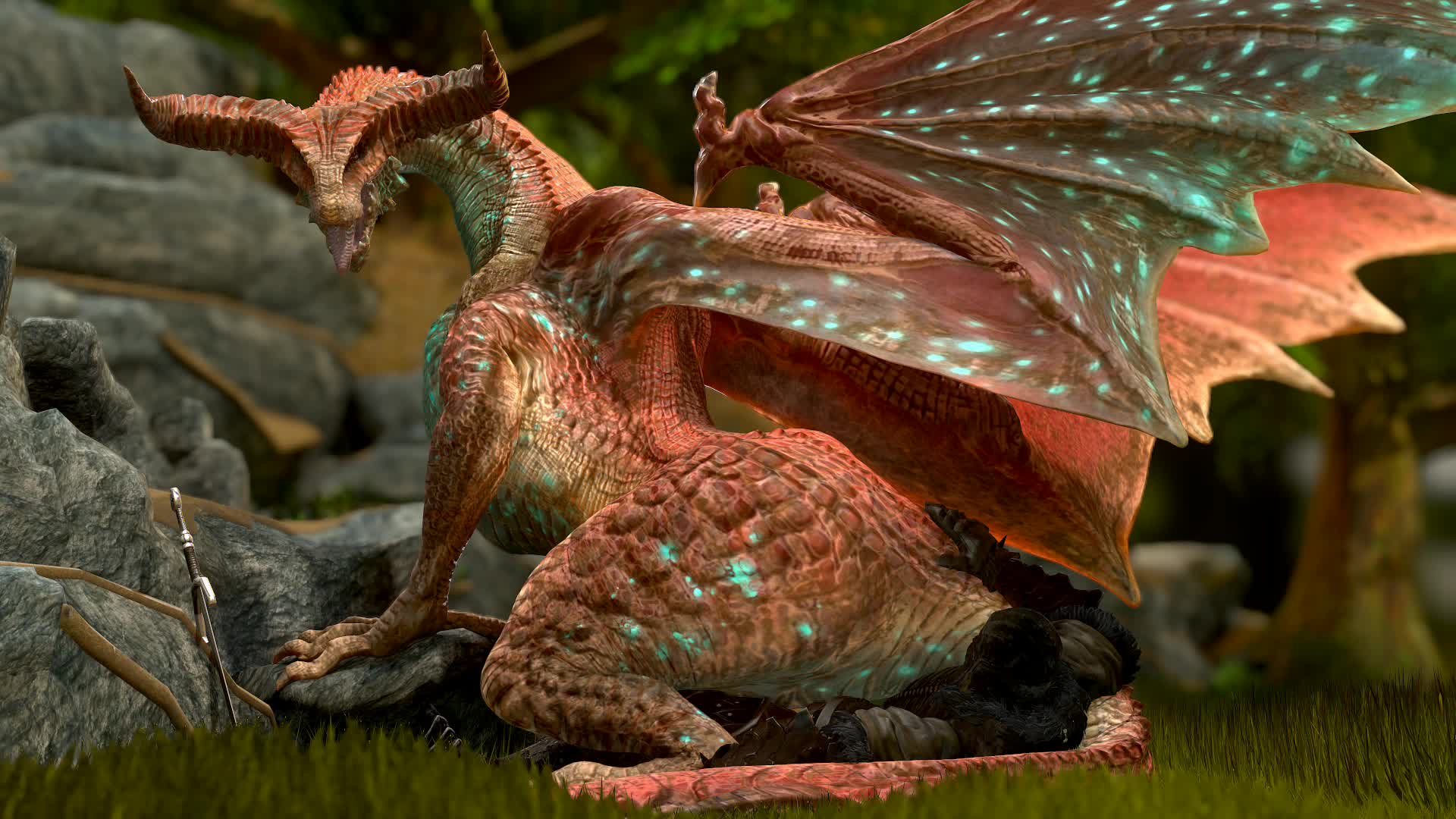3D Animated Blender Dragon Mythology Wattchewant knight // 1920x1080 // 7.9MB // webm