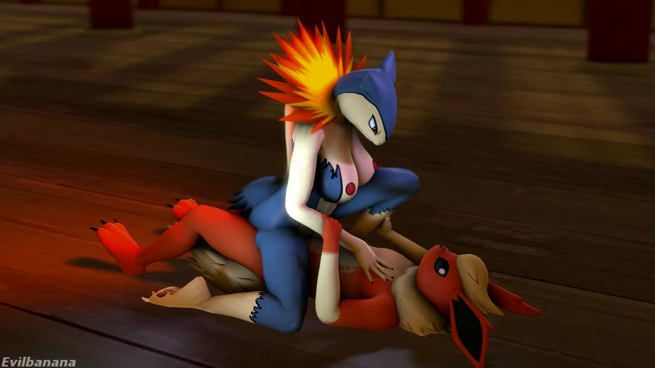 3D Animated Flareon_(Pokémon) Pokemon Source_Filmmaker Typhlosion_(Pokémon) evilbanana // 1280x720 // 8.0MB // webm